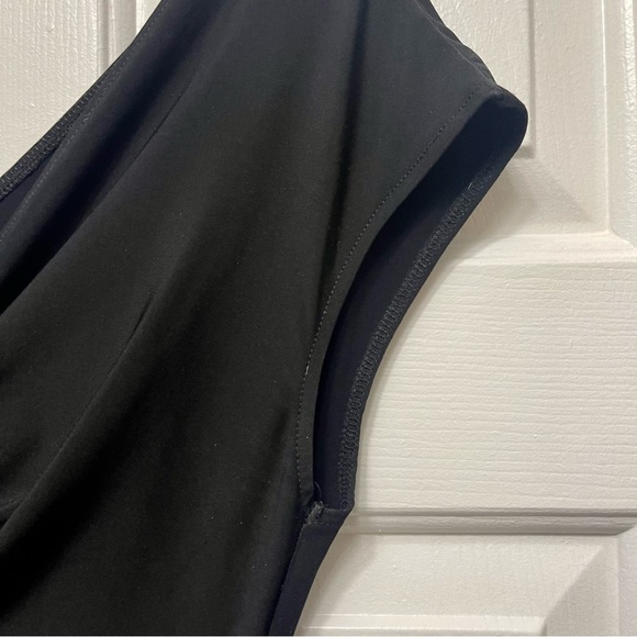 London Times Black Front Twist Knot V-Neck Midi Short Cap Sleeve Sheath Dress - Picture 4 of 9